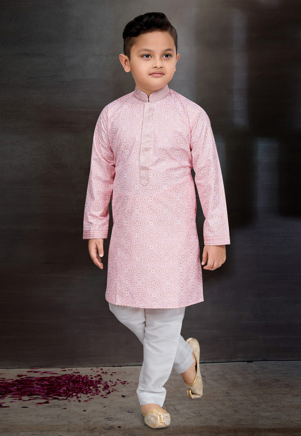Pink Cotton Kids Kurta Pajama 272131