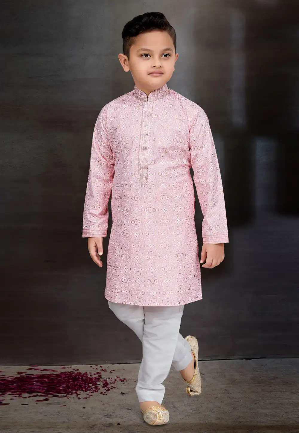 Pink Cotton Kids Kurta Pajama 272131