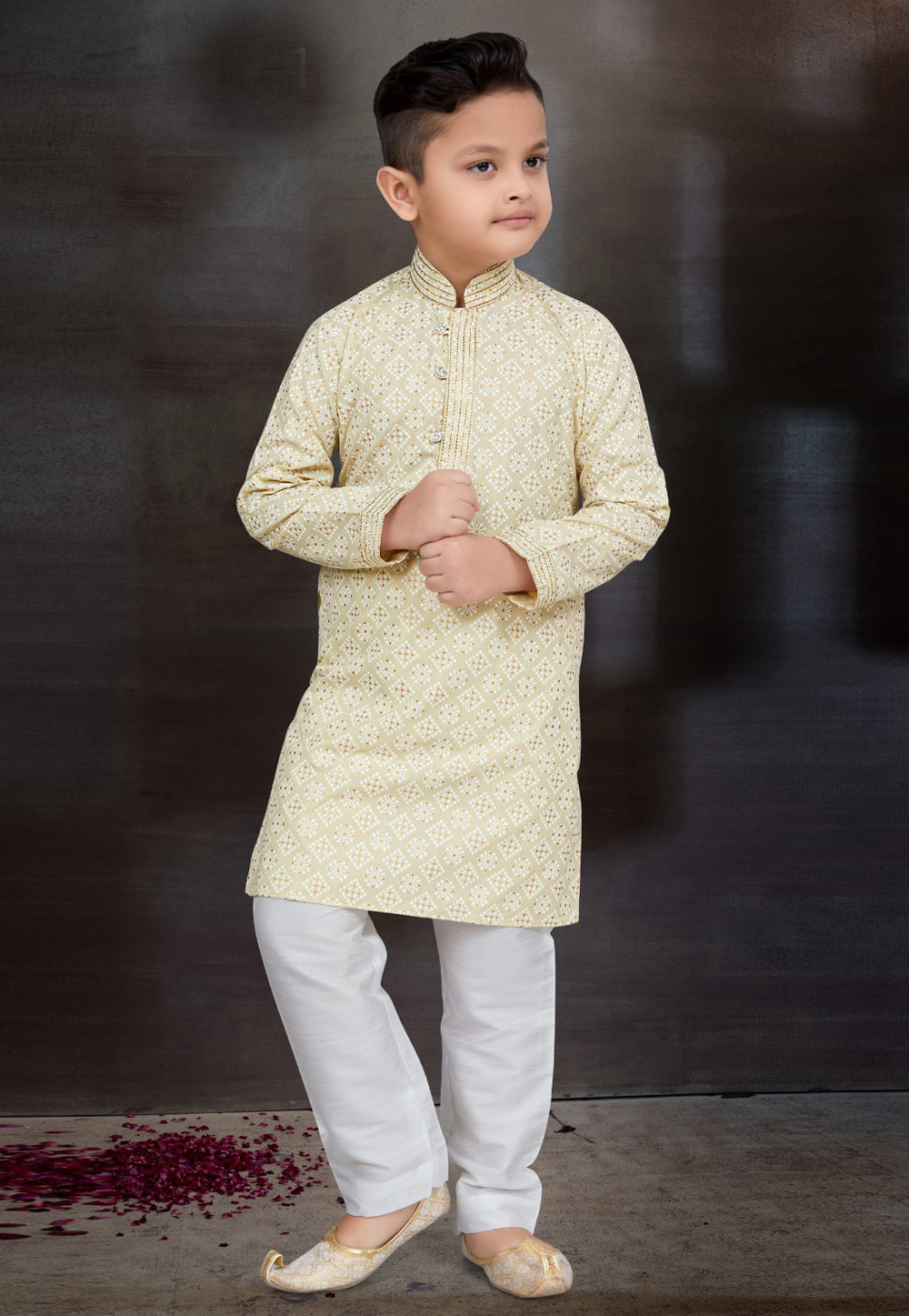 Cream Cotton Kids Kurta Pajama 272133