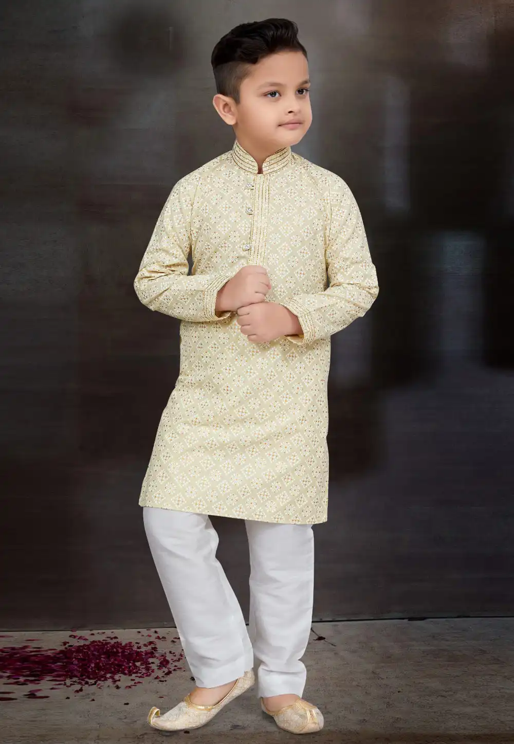 Cream Cotton Kids Kurta Pajama 272133