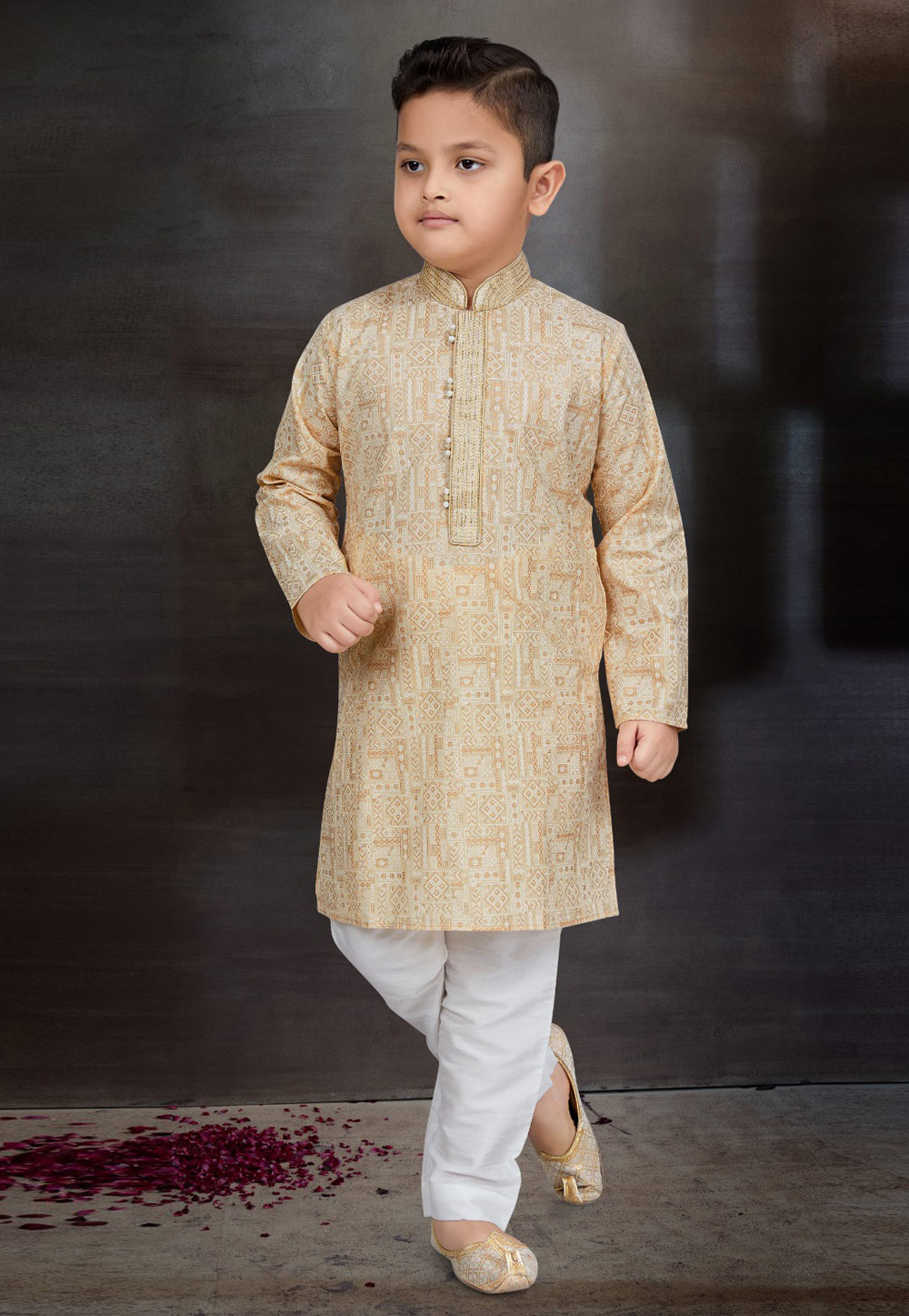 Beige Cotton Kids Kurta Pajama 272134