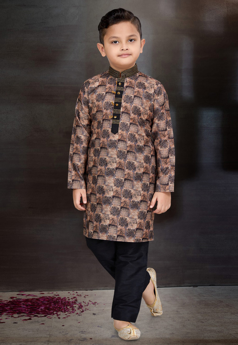 Brown Cotton Kids Kurta Pajama 272135