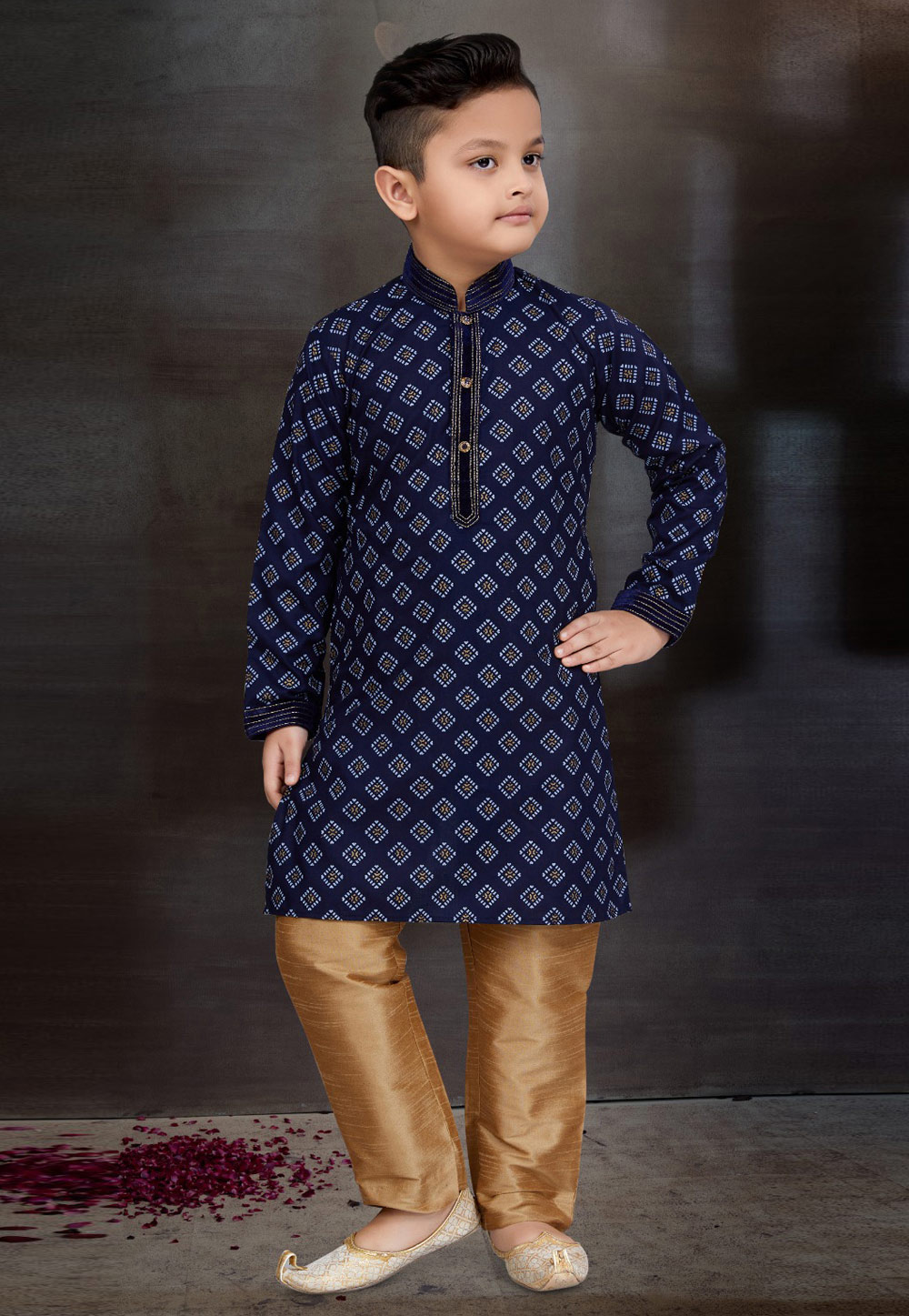Navy Blue Cotton Kids Kurta Pajama 272138