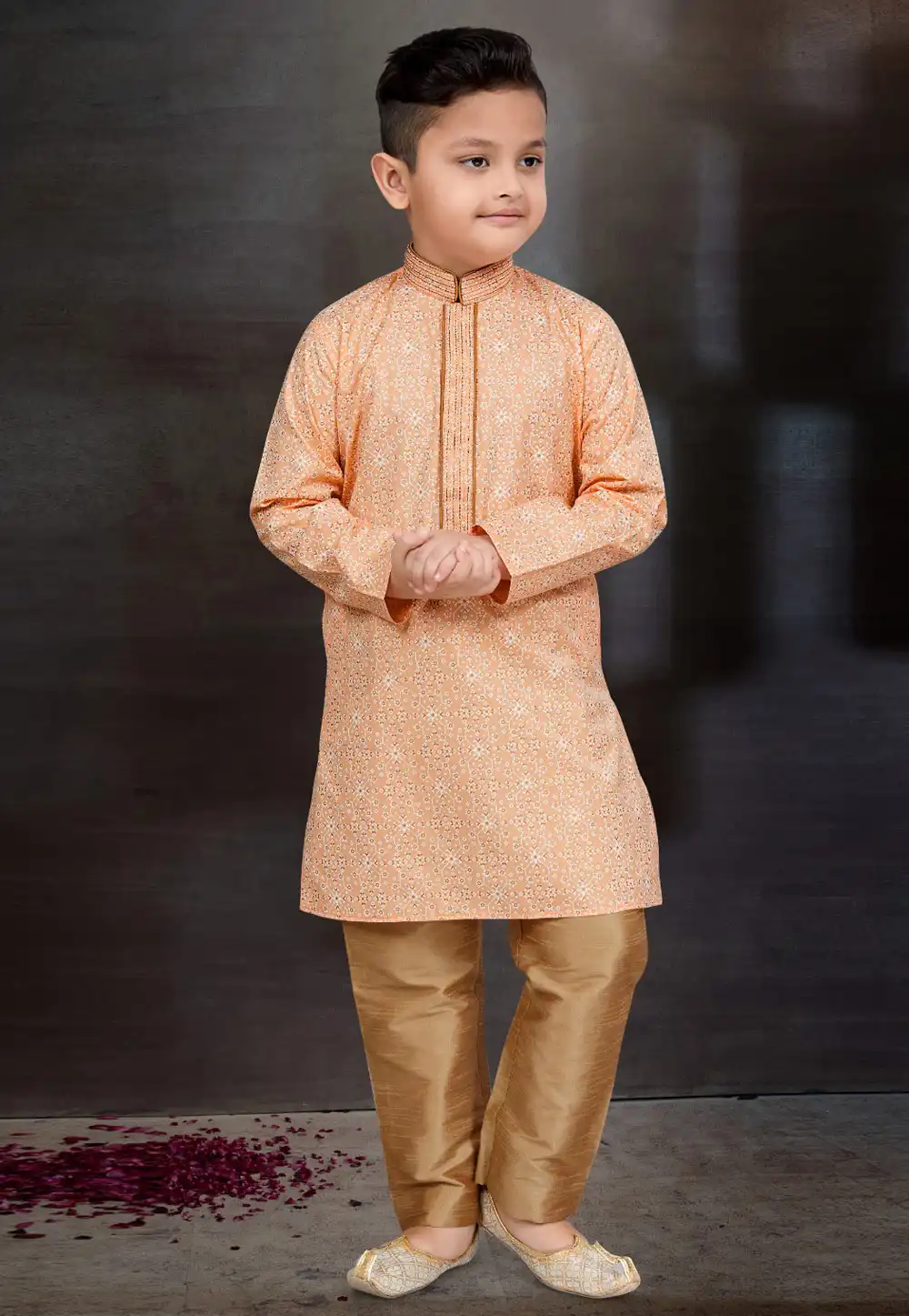 Peach Cotton Kids Kurta Pajama 272139