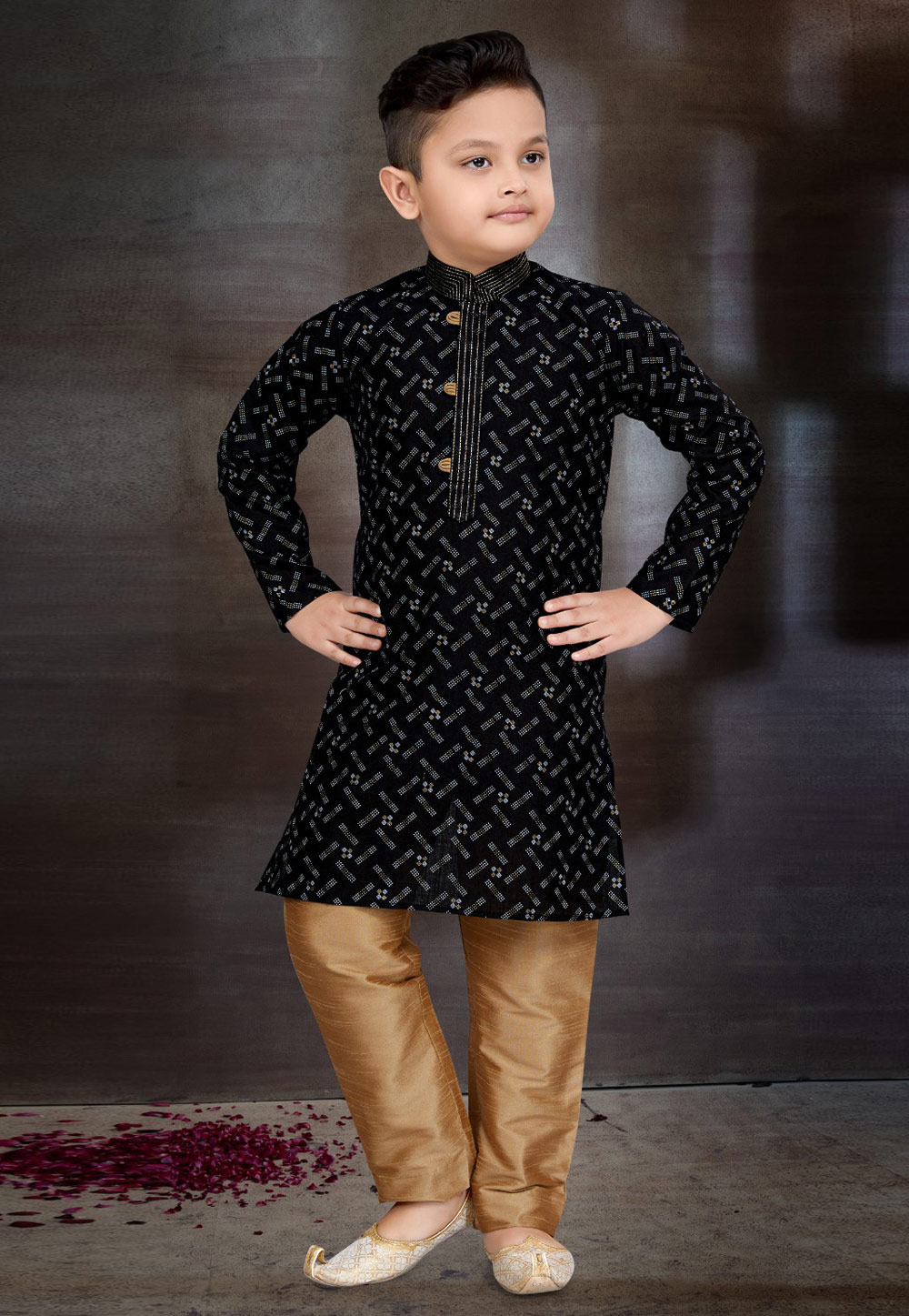 Black Cotton Kids Kurta Pajama 272140