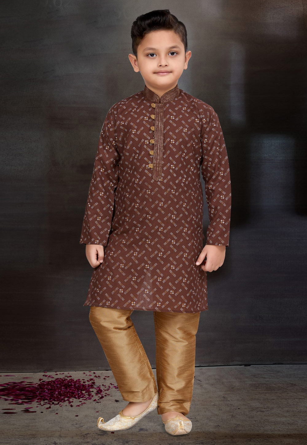 Brown Cotton Kids Kurta Pajama 272142