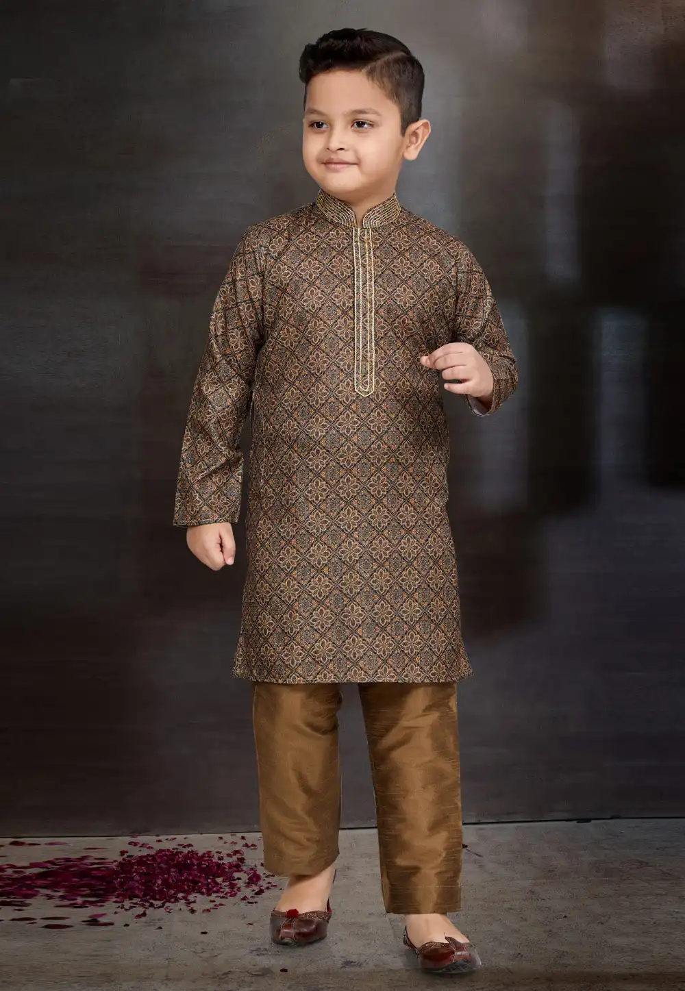 Brown Cotton Kids Kurta Pajama 272143
