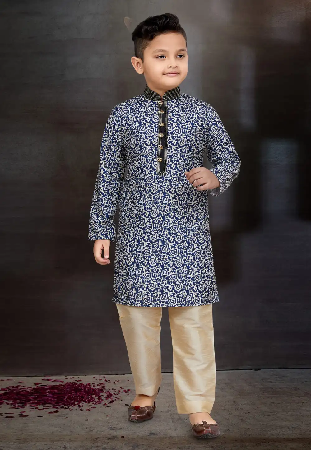 Navy Blue Silk Kids Kurta Pajama 272144