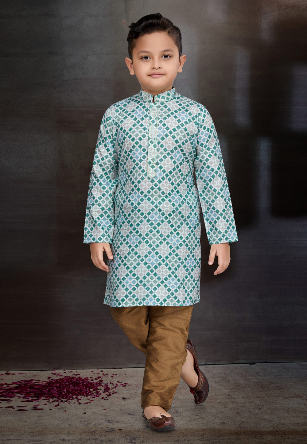 Green Cotton Kids Kurta Pajama 272145