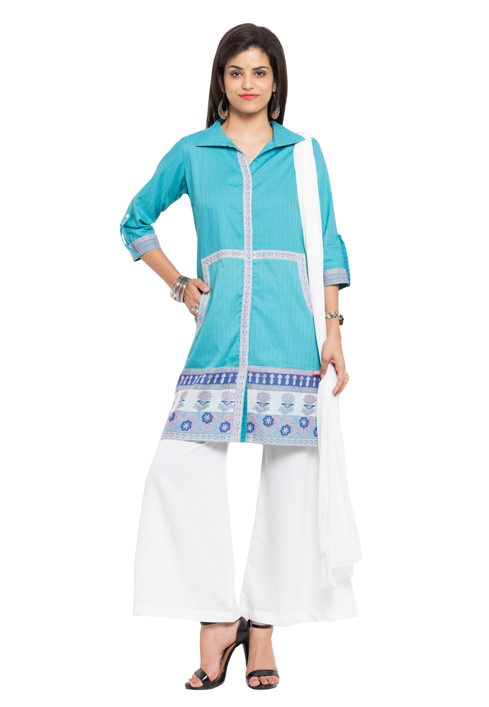 Sky Blue Cotton Readymade Palazzo Suit 230427