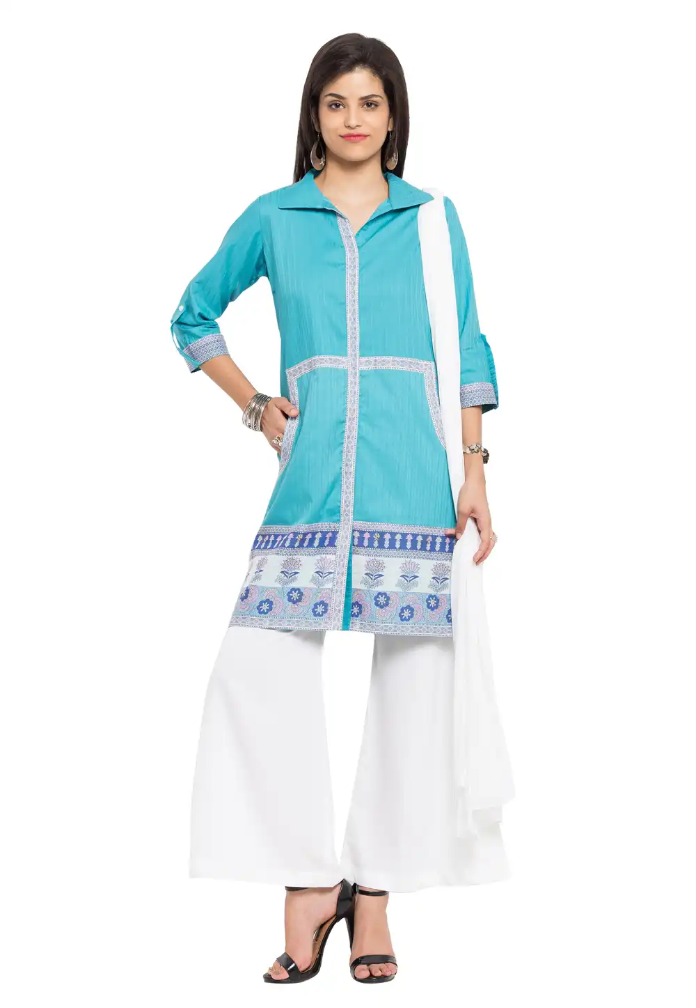 Sky Blue Cotton Readymade Palazzo Suit 230427