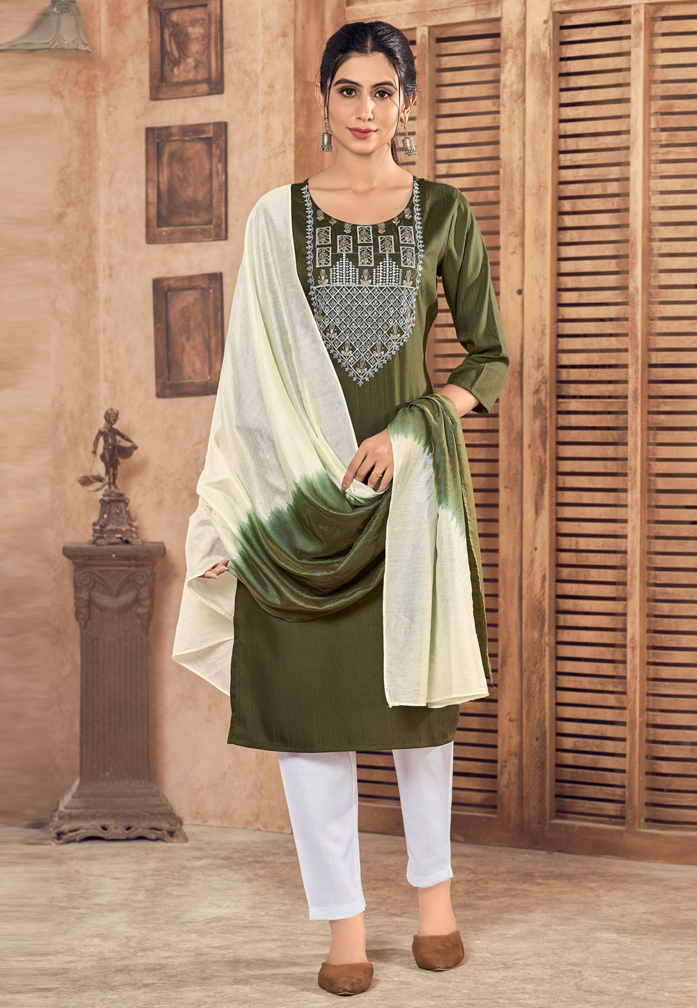 Mehndi Viscose Readymade Pakistani Suit 270756