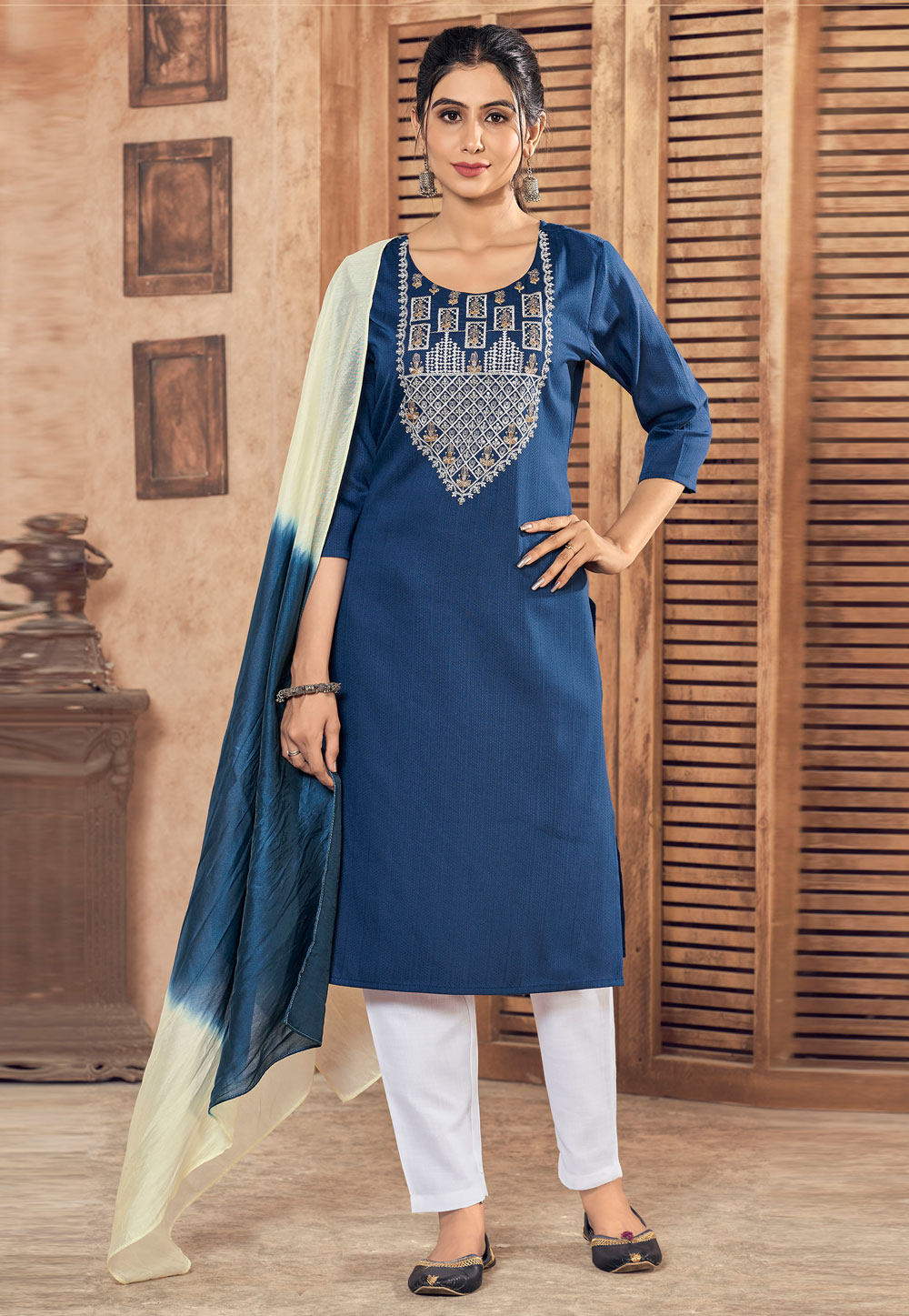 Navy Blue Viscose Readymade Pakistani Suit 270758