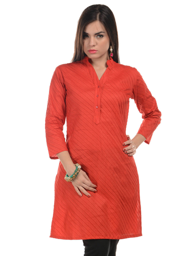 Orange Cotton Readymade Kurti 105015