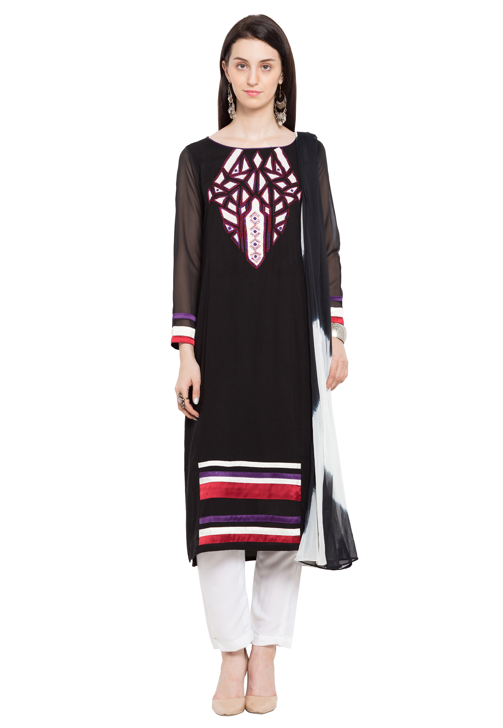 Black Cotton Readymade Pant Style Suit 230431