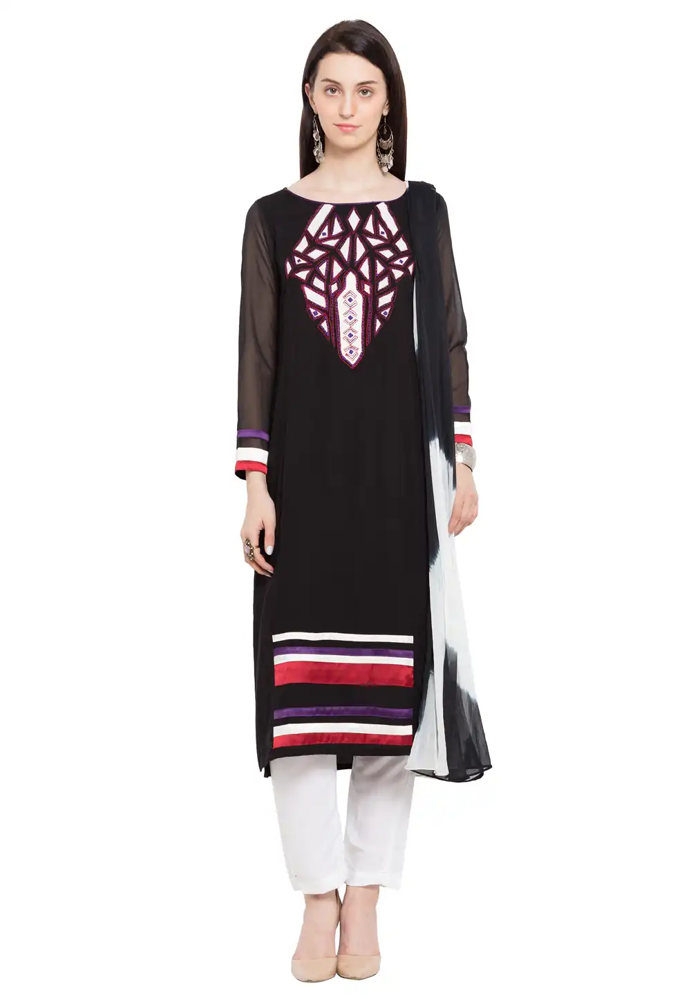 Black Cotton Readymade Pant Style Suit 230431