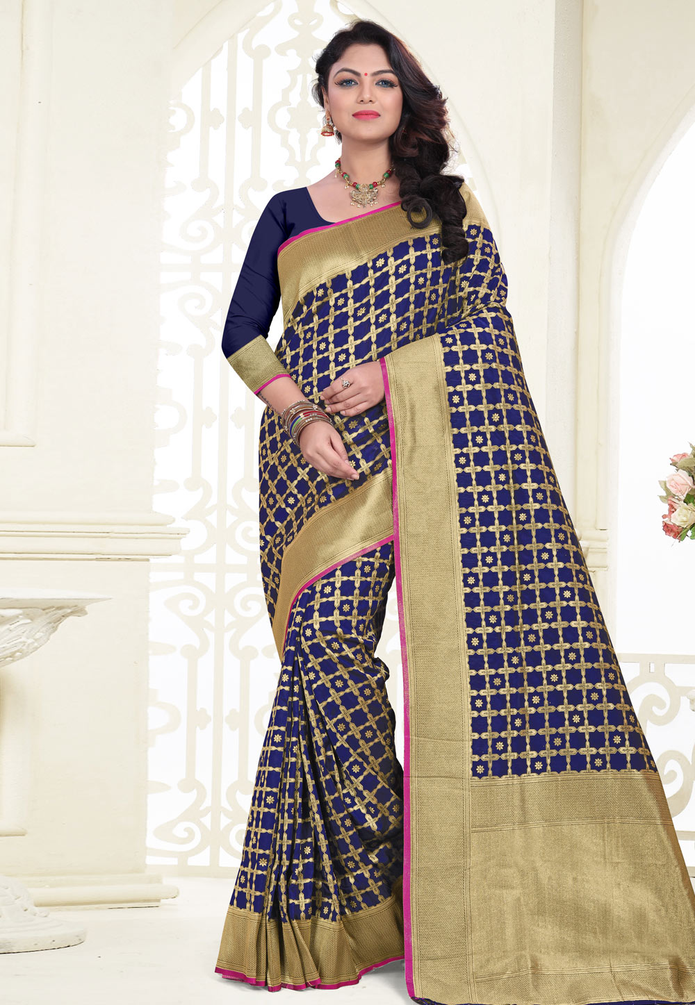 Navy Blue Banarasi Silk Festival Wear Saree 180521
