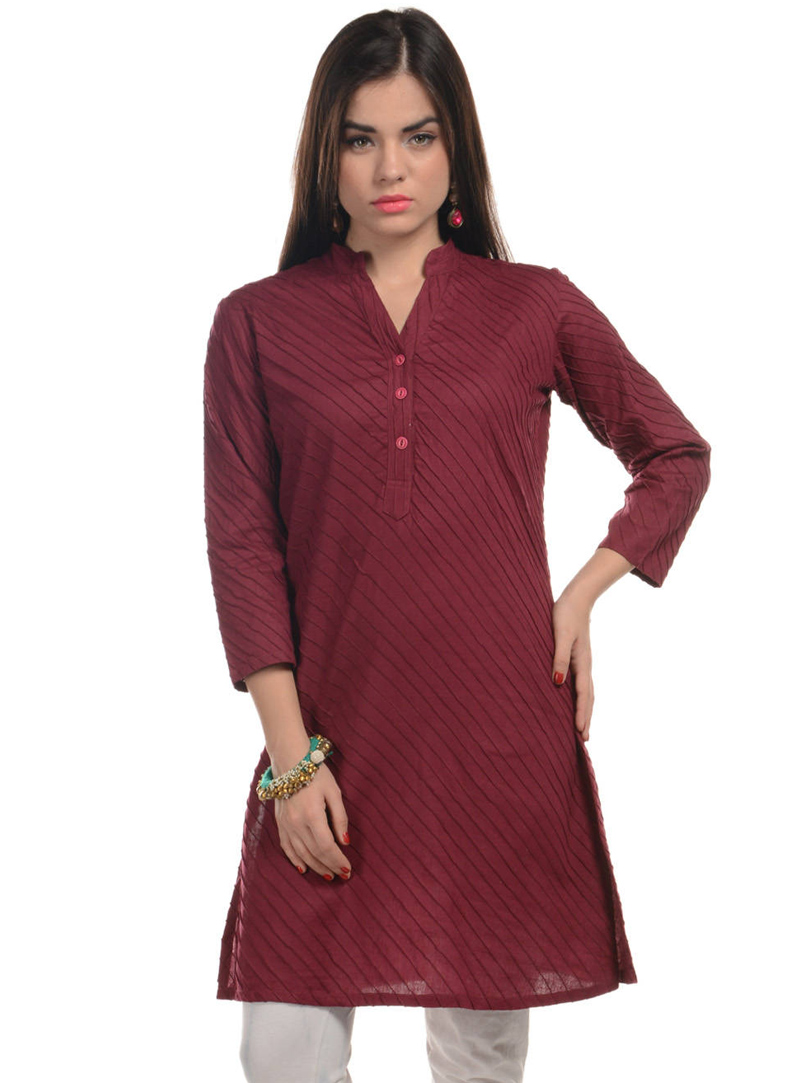 Maroon Cotton Readymade Kurti 105019