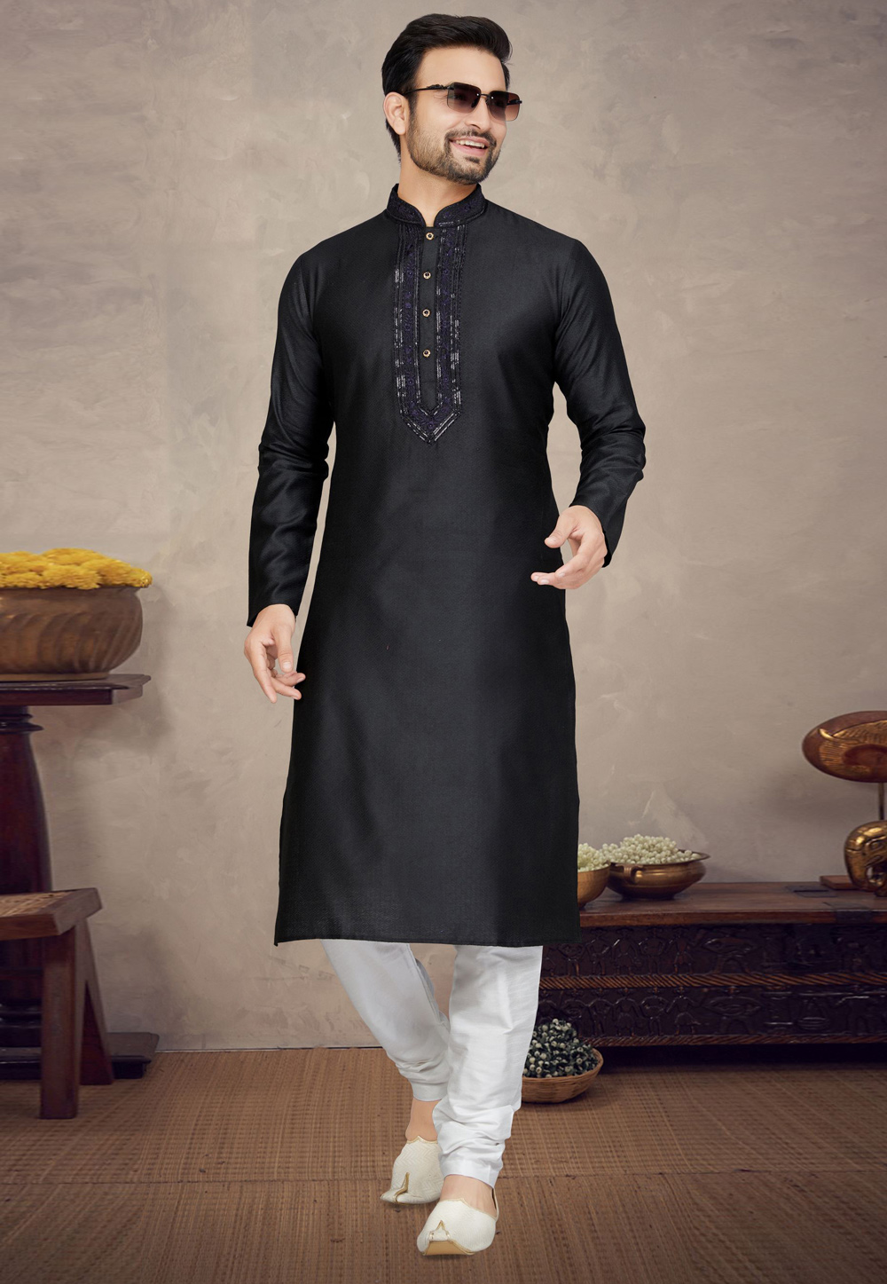 Black Jacquard Kurta Pajama 272151