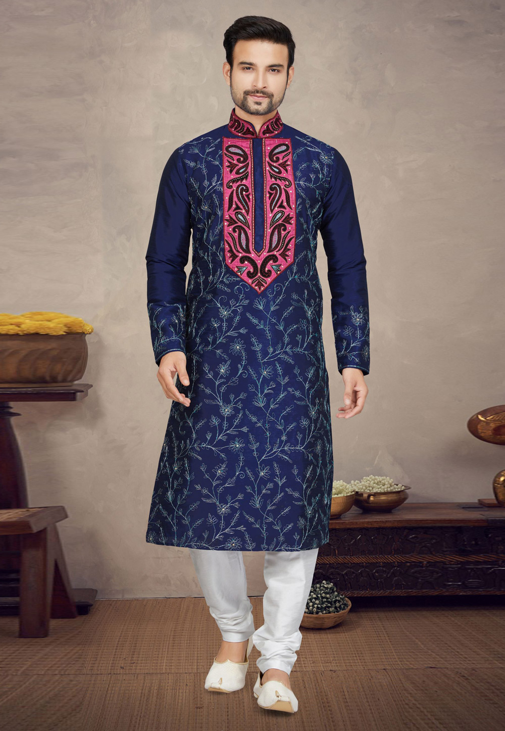 Navy Blue Art Silk Kurta Pajama 272152