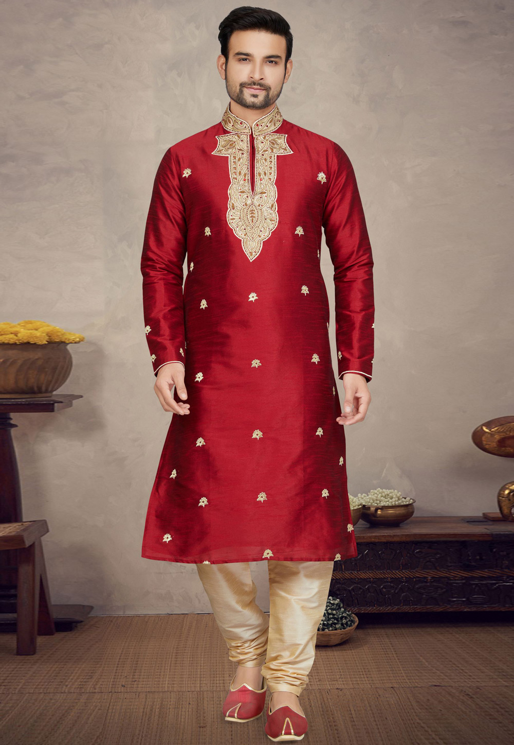 Maroon Art Silk Kurta Pajama 272156