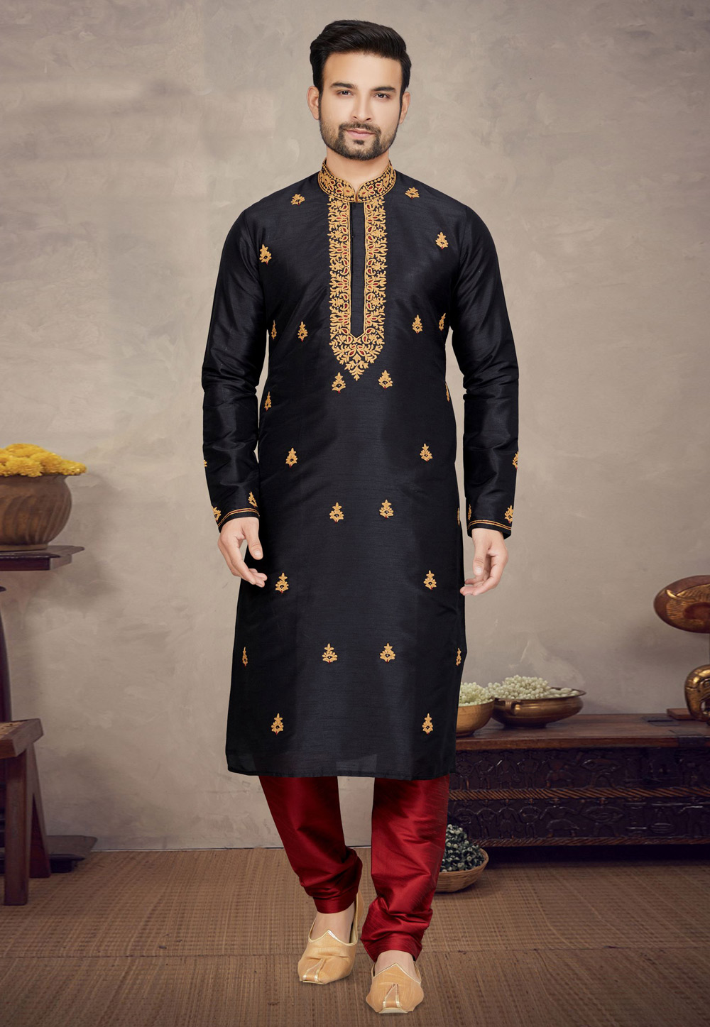 Black Art Silk Kurta Pajama 272160