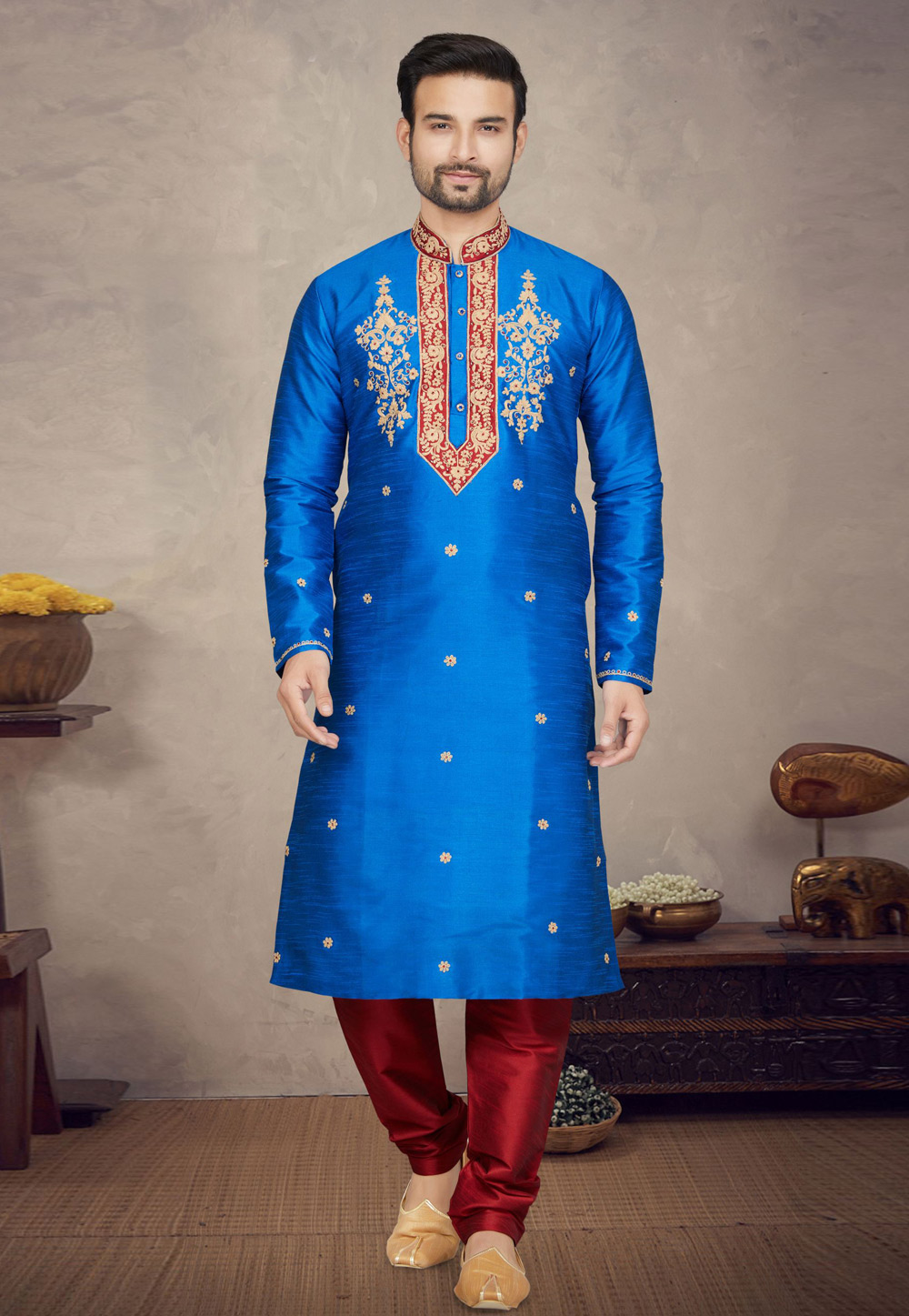 Blue Art Silk Kurta Pajama 272162