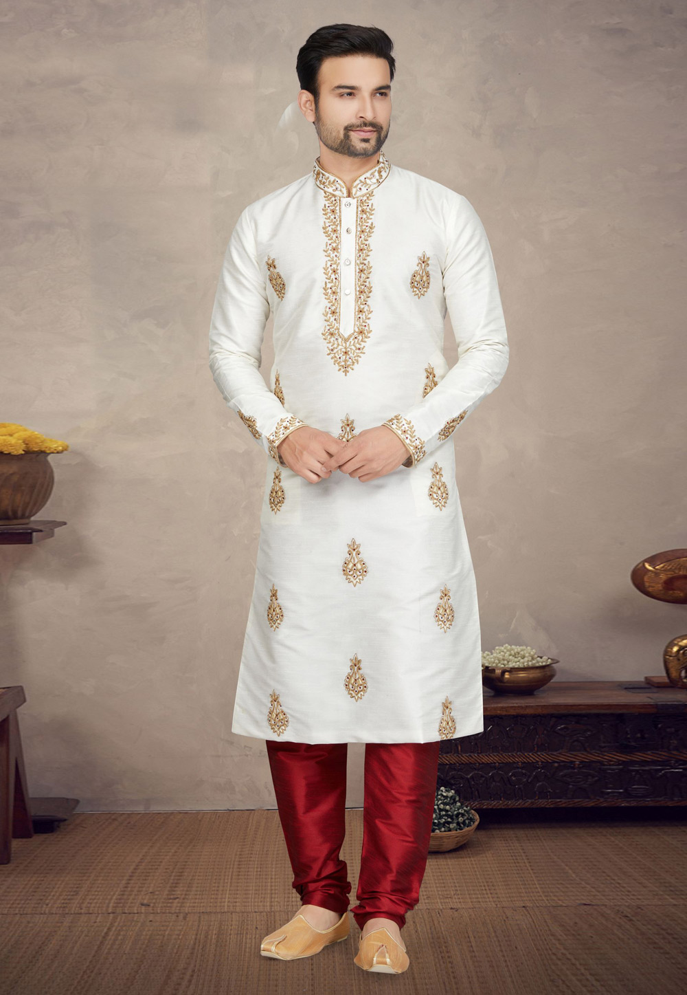Cream Art Silk Kurta Pajama 272163