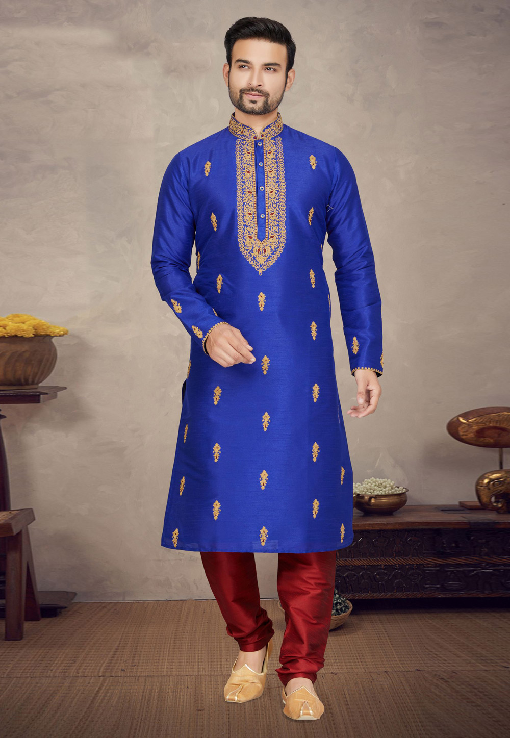 Blue Art Silk Kurta Pajama 272165