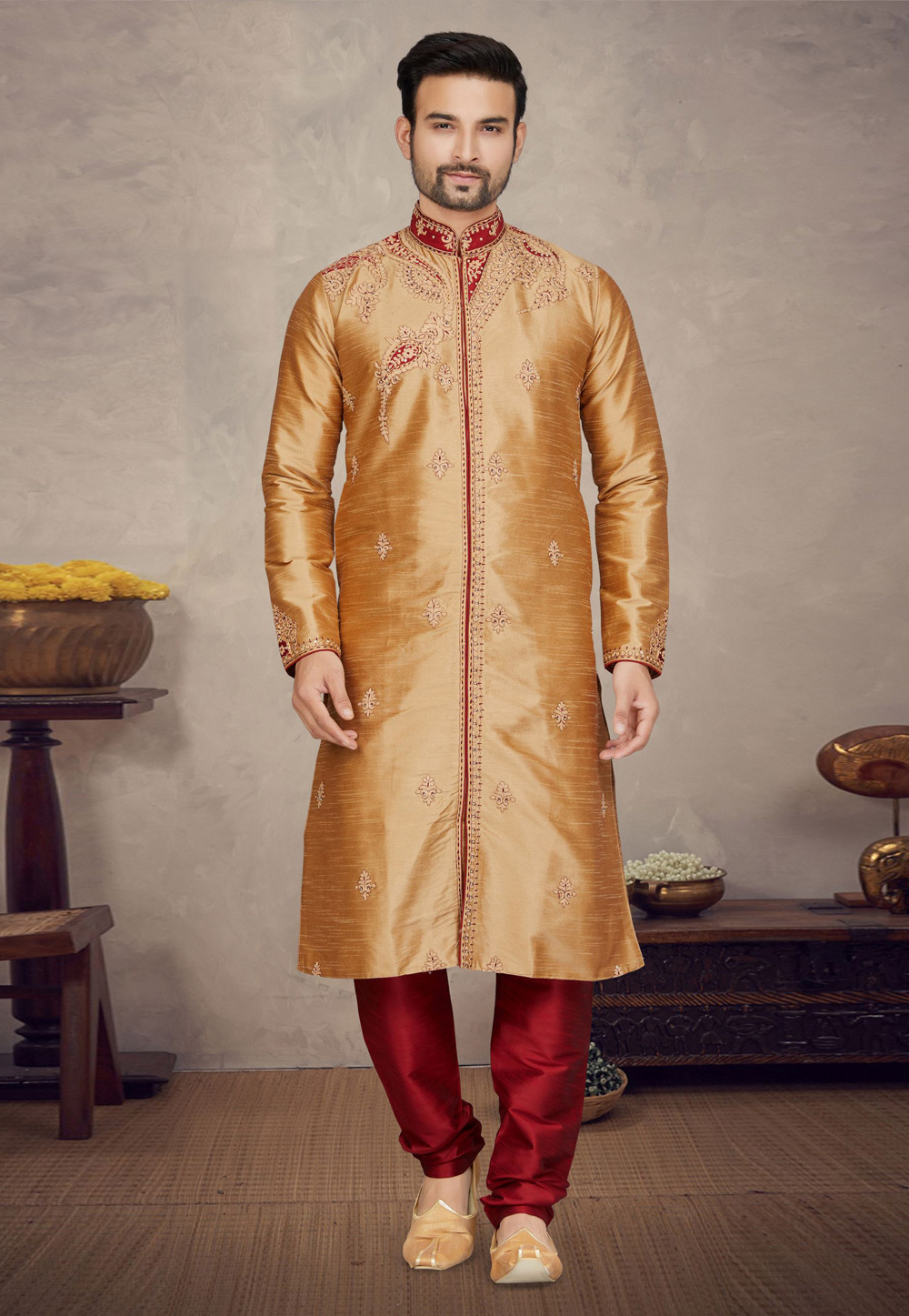 Beige Art Silk Kurta Pajama 272167