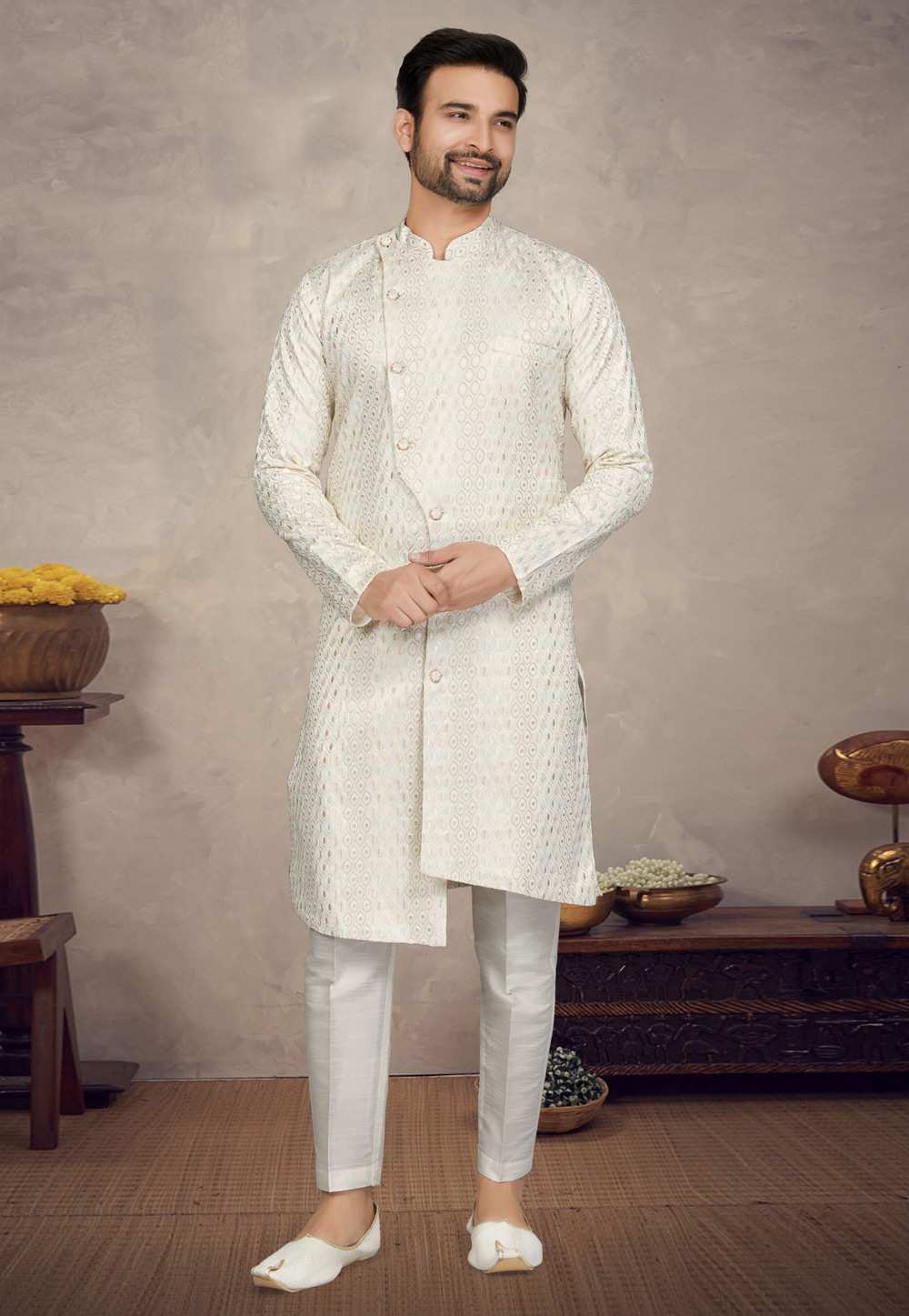 Cream Art Silk Indo Western Sherwani 272825