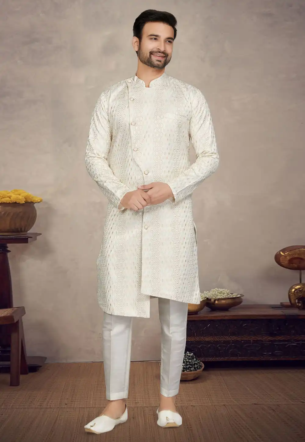 Cream Art Silk Indo Western Sherwani 272825