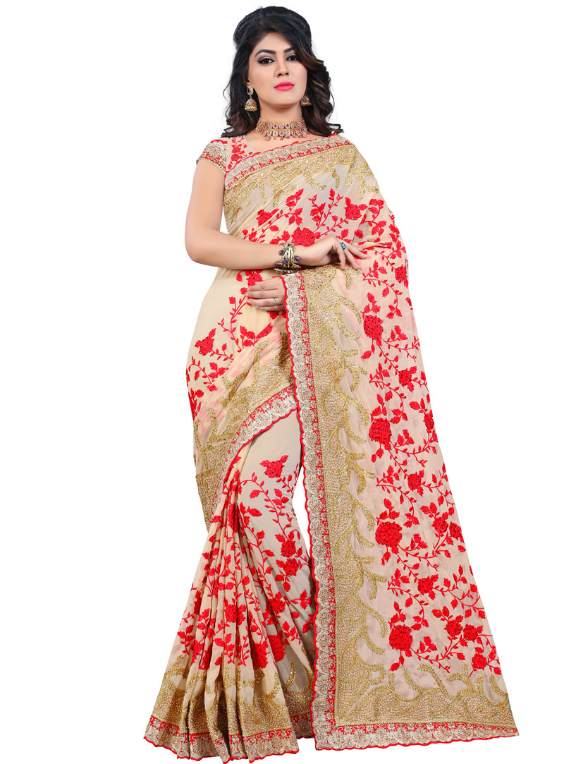 Beige Georgette Festival Wear Saree 130927
