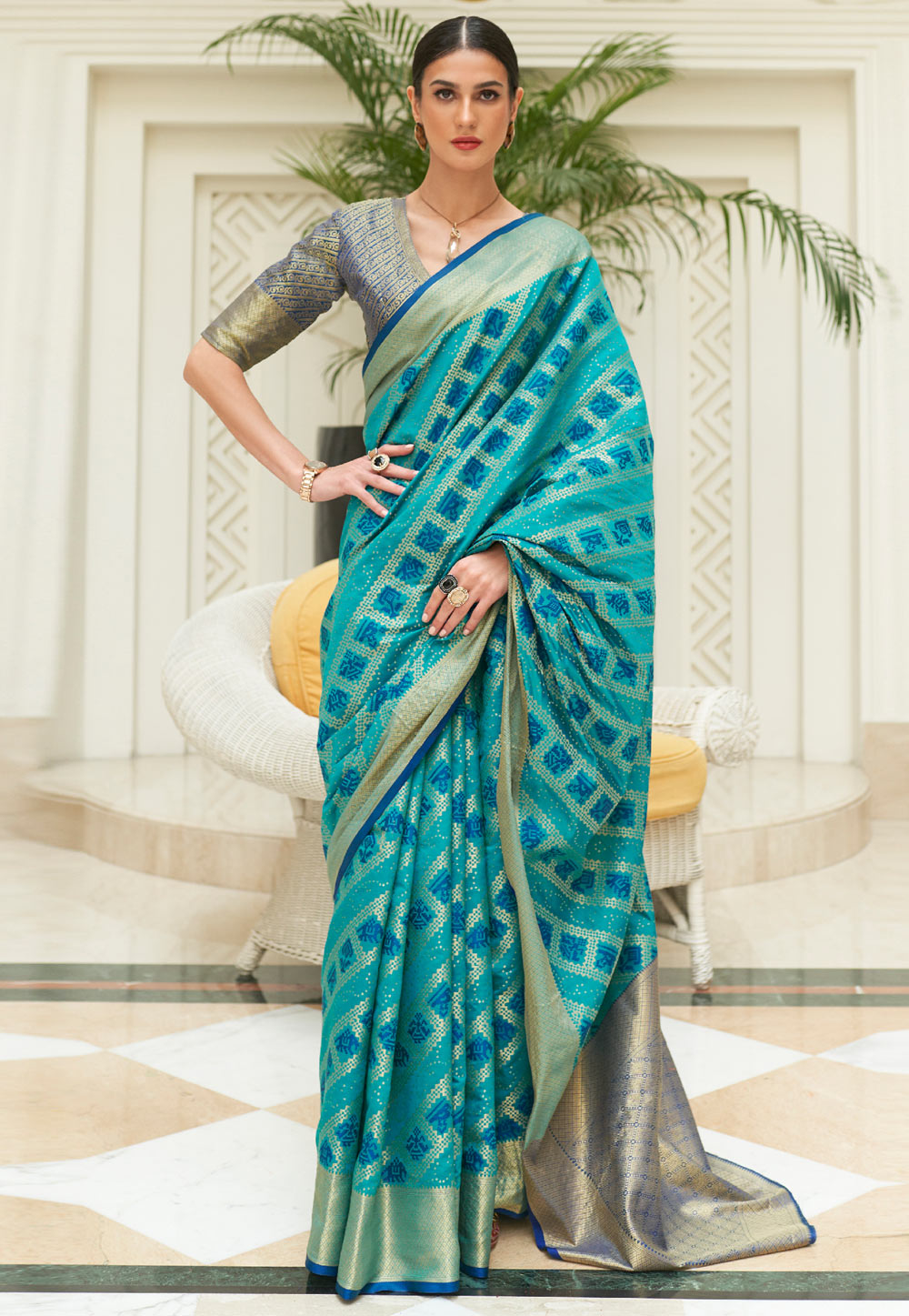 Sky Blue Silk Saree With Blouse 251097