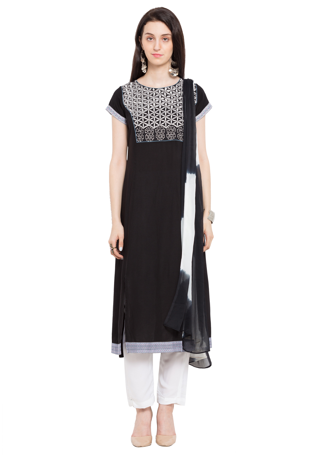 Black Cotton Readymade Pant Style Suit 230441