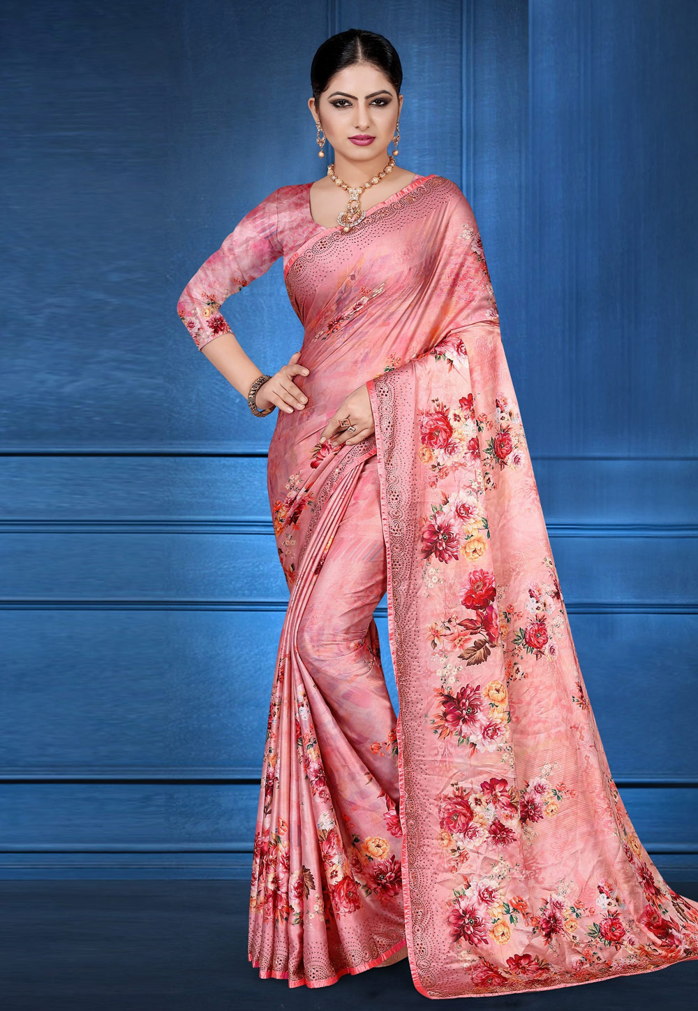 Pink Satin Printed Festival Wear Saree 183829