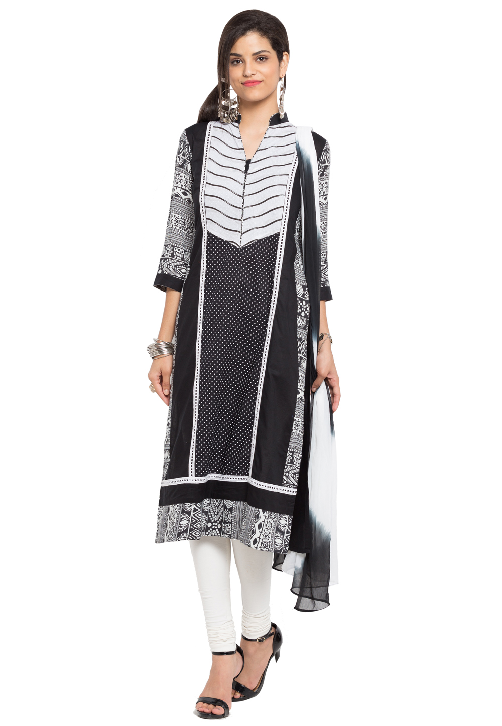 Black Cotton Readymade Churidar Suit 230449