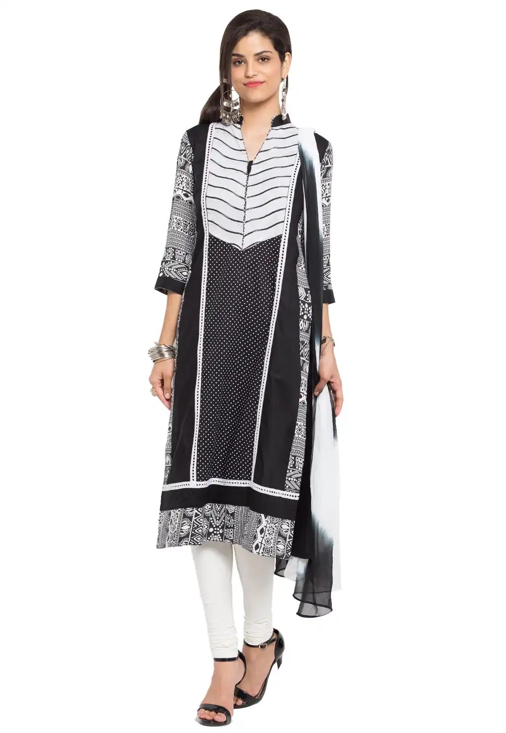 Black Cotton Readymade Churidar Suit 230449