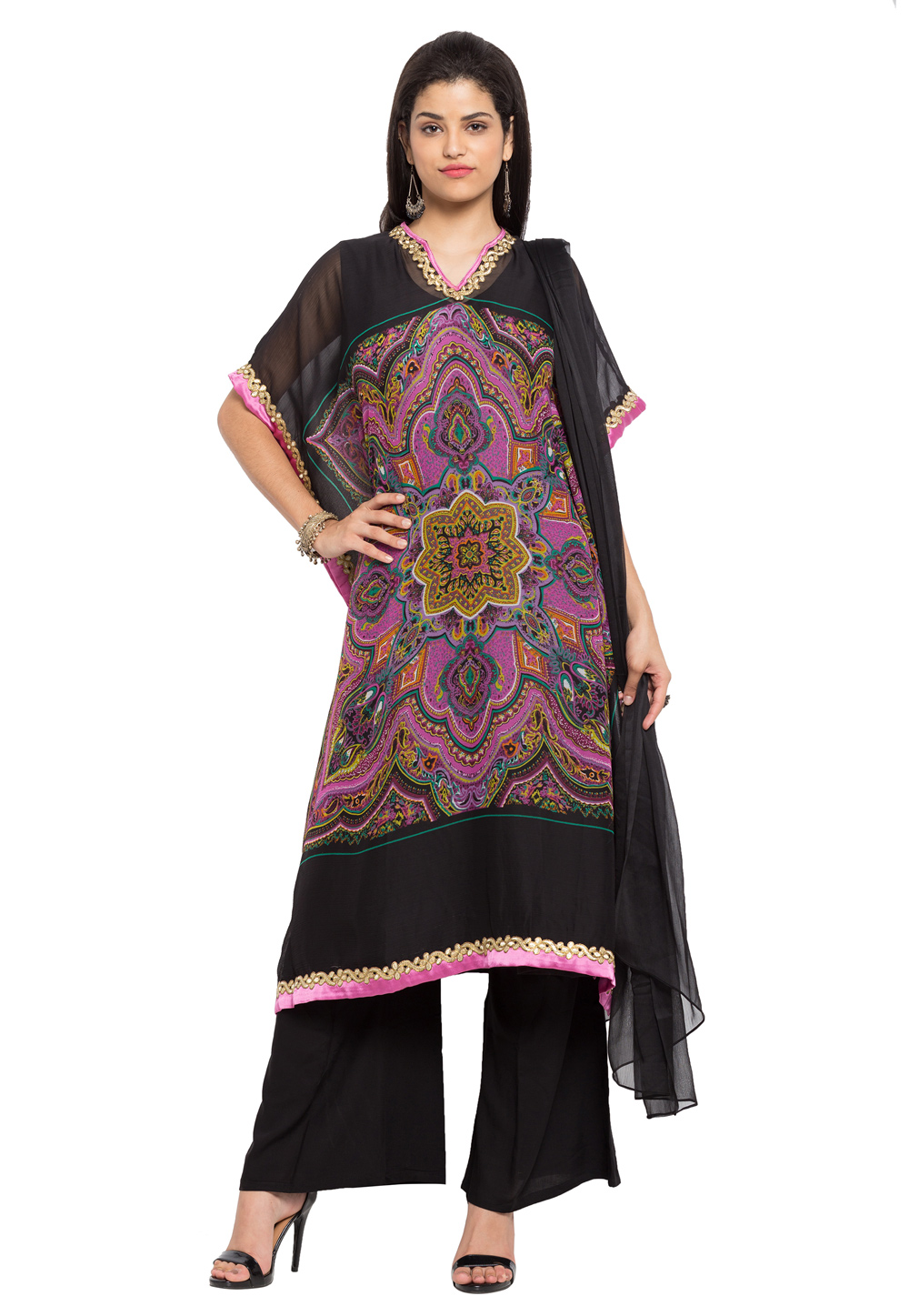 Black Faux Georgette Readymade Palazzo Suit 230450