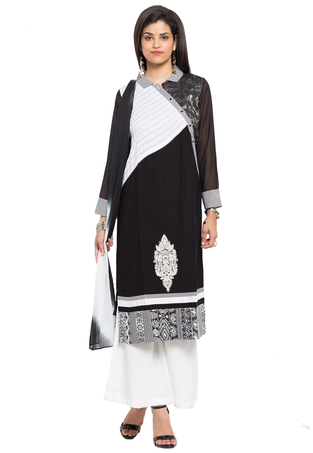 Black Cotton Readymade Palazzo Suit 230451