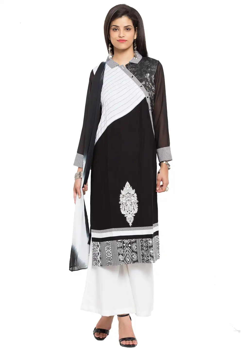 Black Cotton Readymade Palazzo Suit 230451