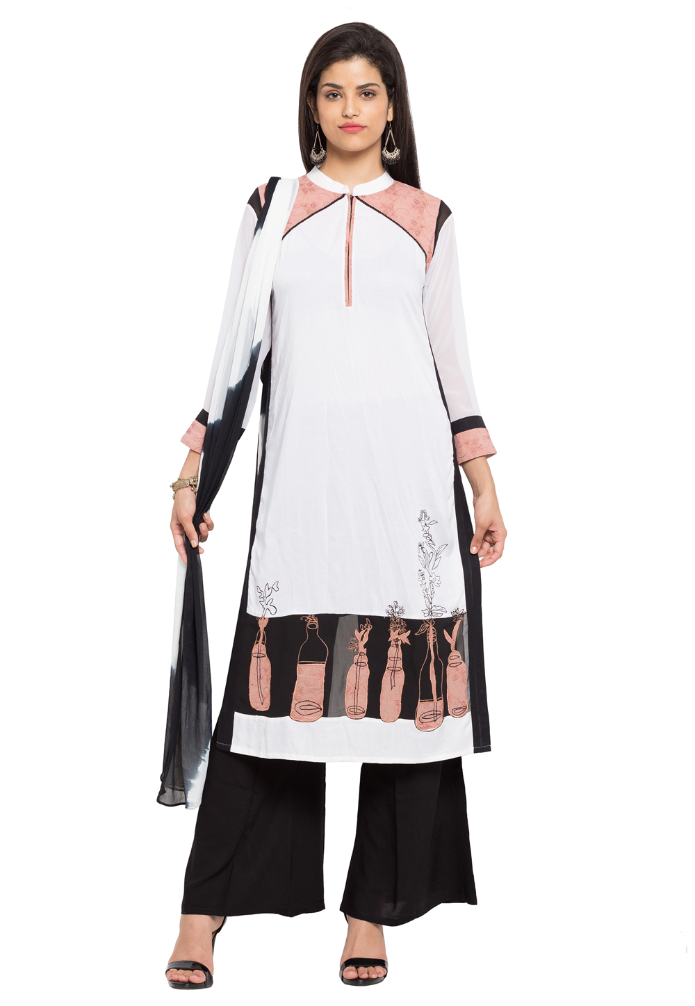 White Cotton Readymade Palazzo Suit 230452