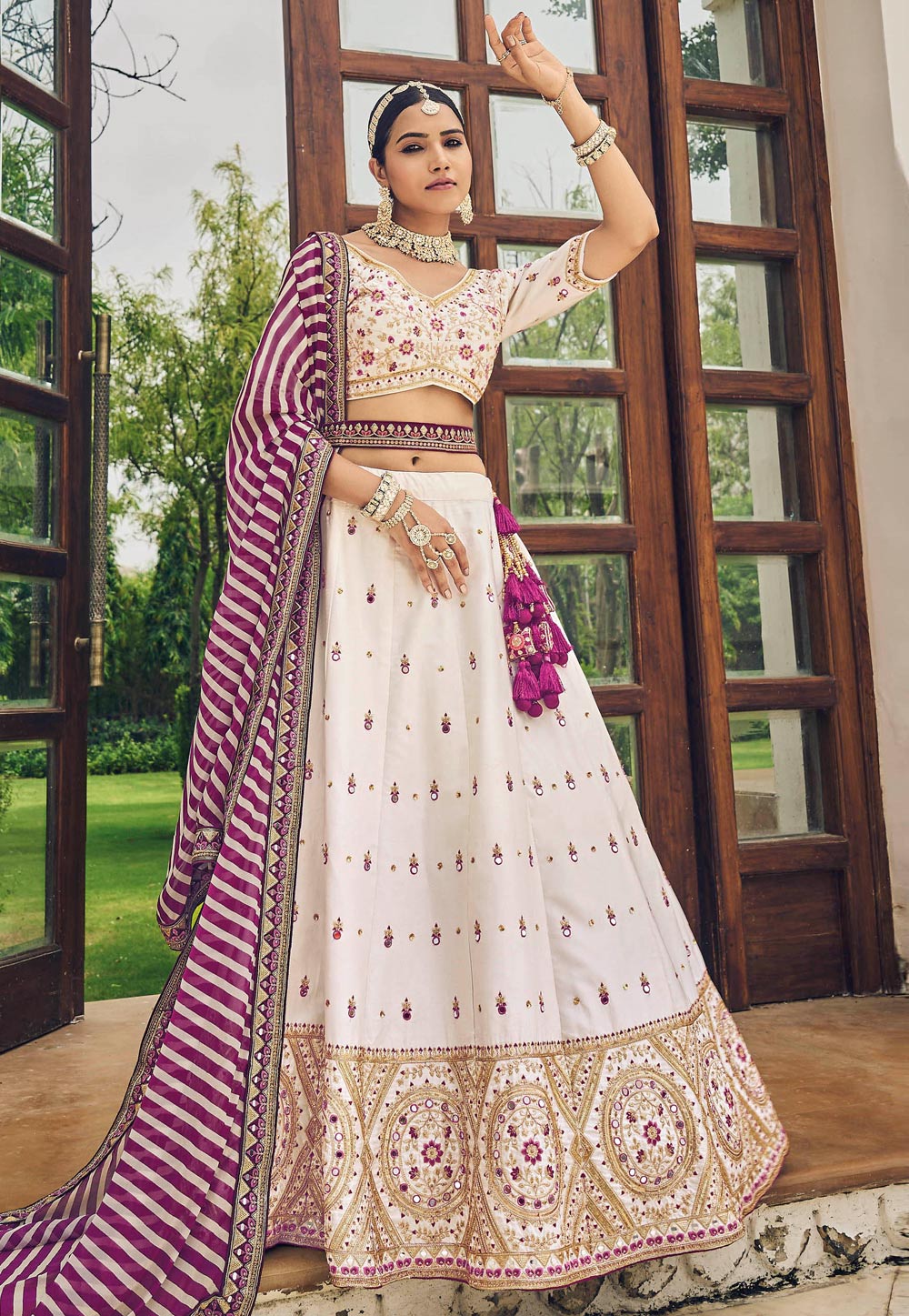 Off White Viscose Lehenga Choli 275119