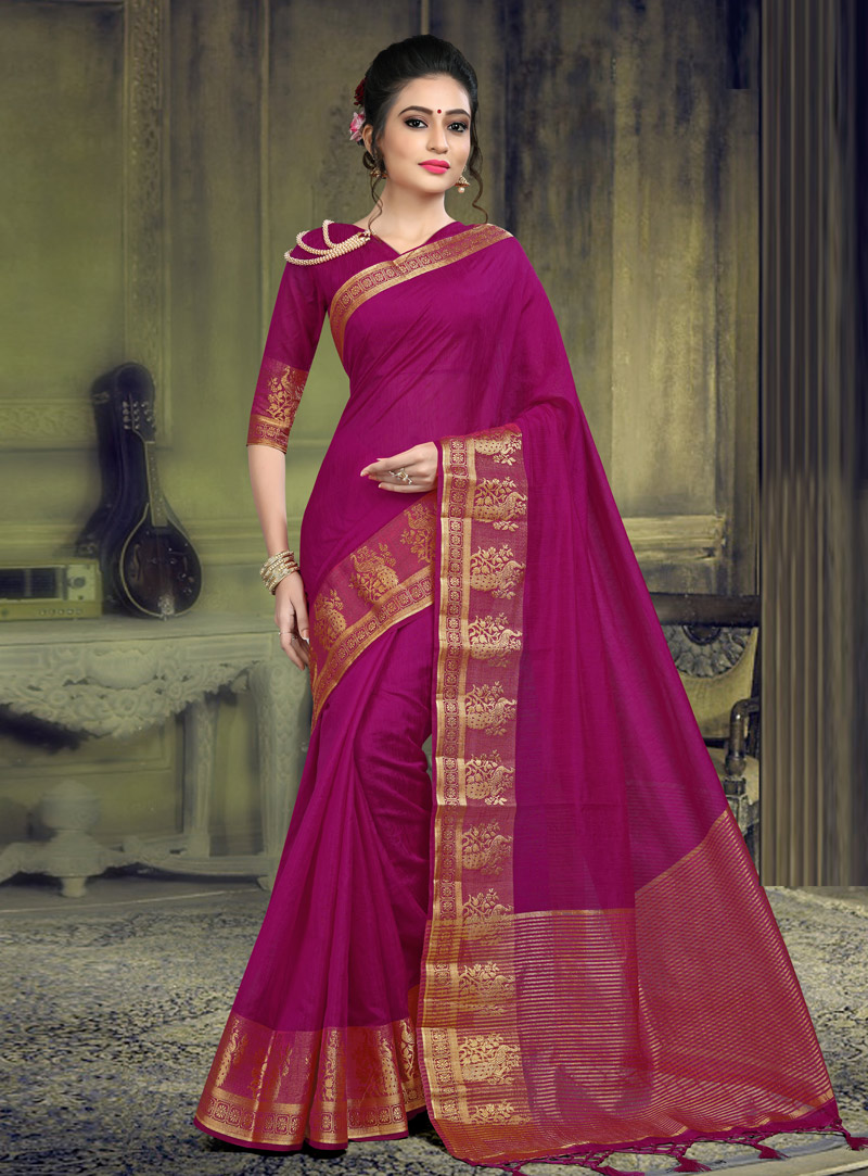 Magenta Linen Saree With Blouse 142323