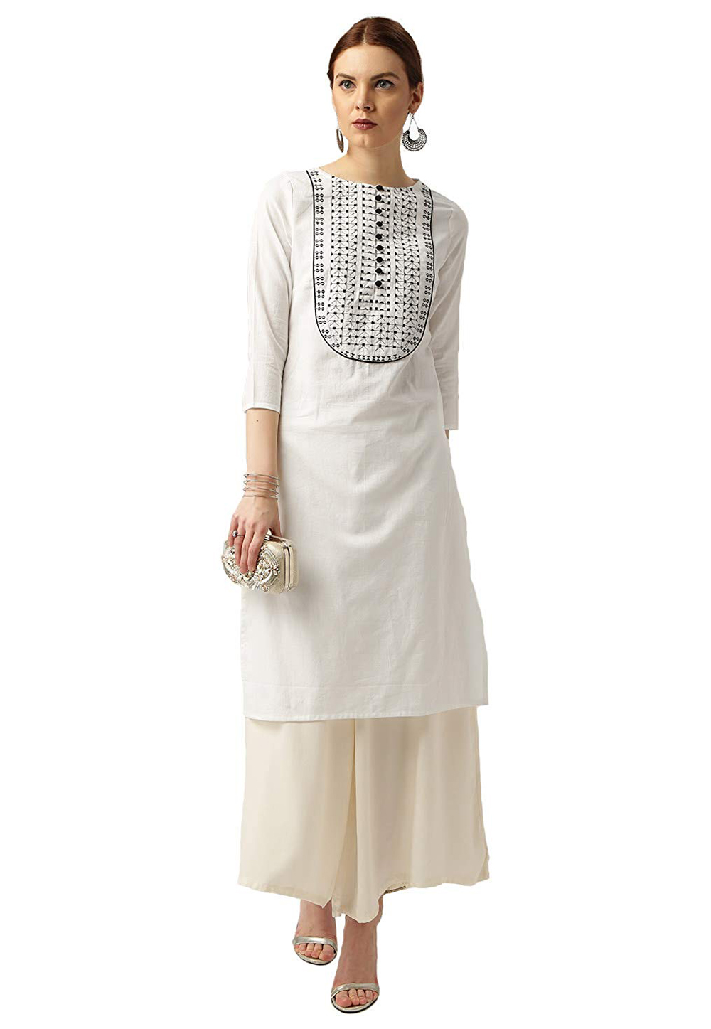 Off White Rayon Readymade Kameez With Palazzo 176658