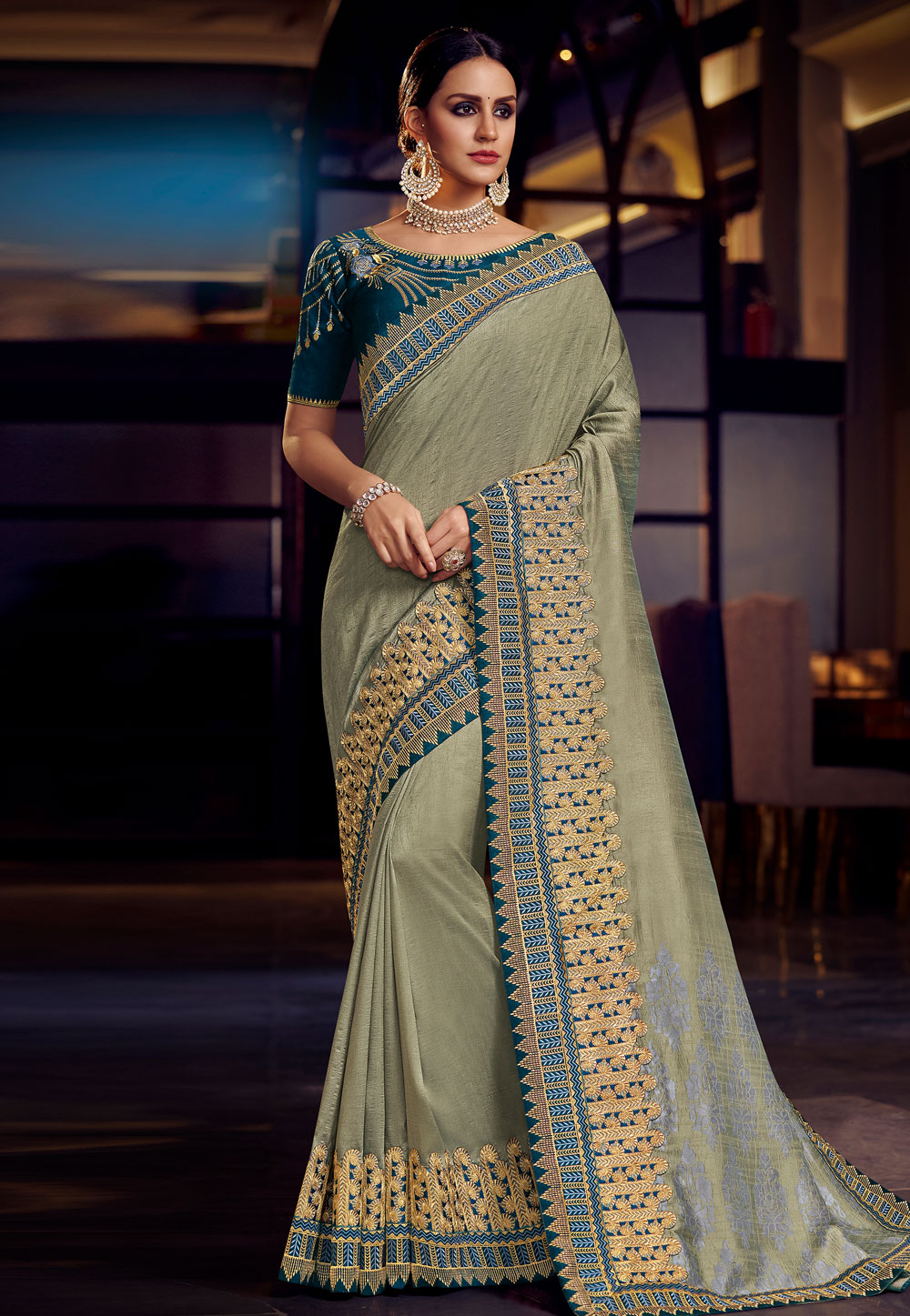 Grey Silk Party Wear Saree 164786