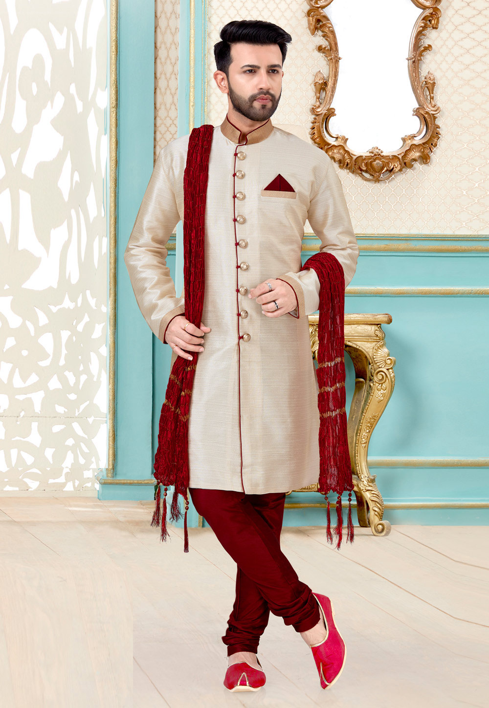 Beige Silk Kurta Pajama 216060