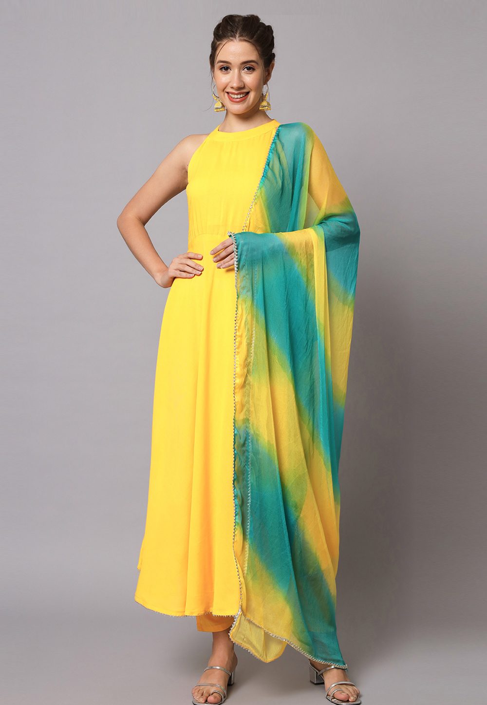 Yellow Viscose Rayon Readymade Anarkali Suit 275960