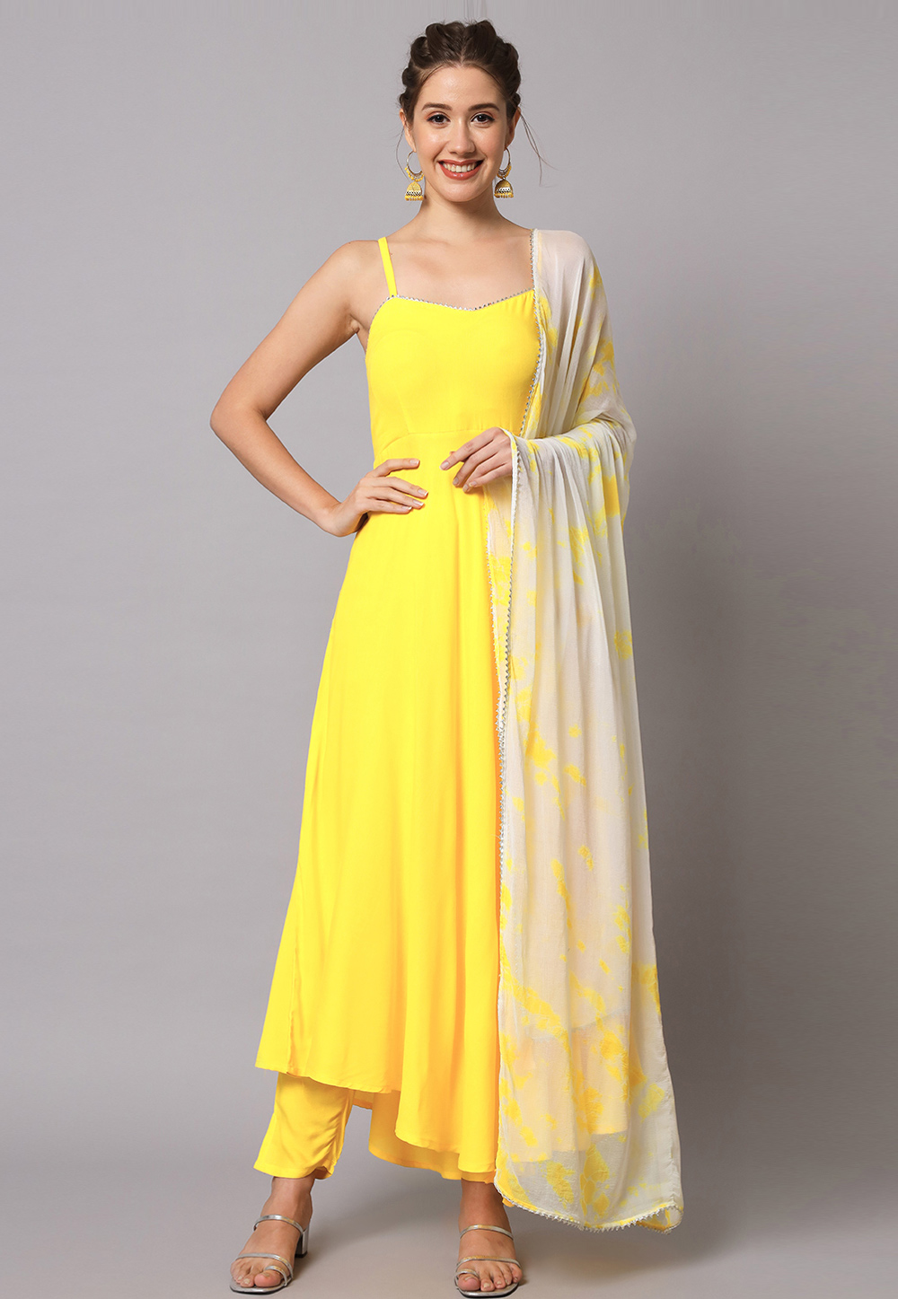 Yellow Viscose Rayon Readymade Pant Style Suit 275961