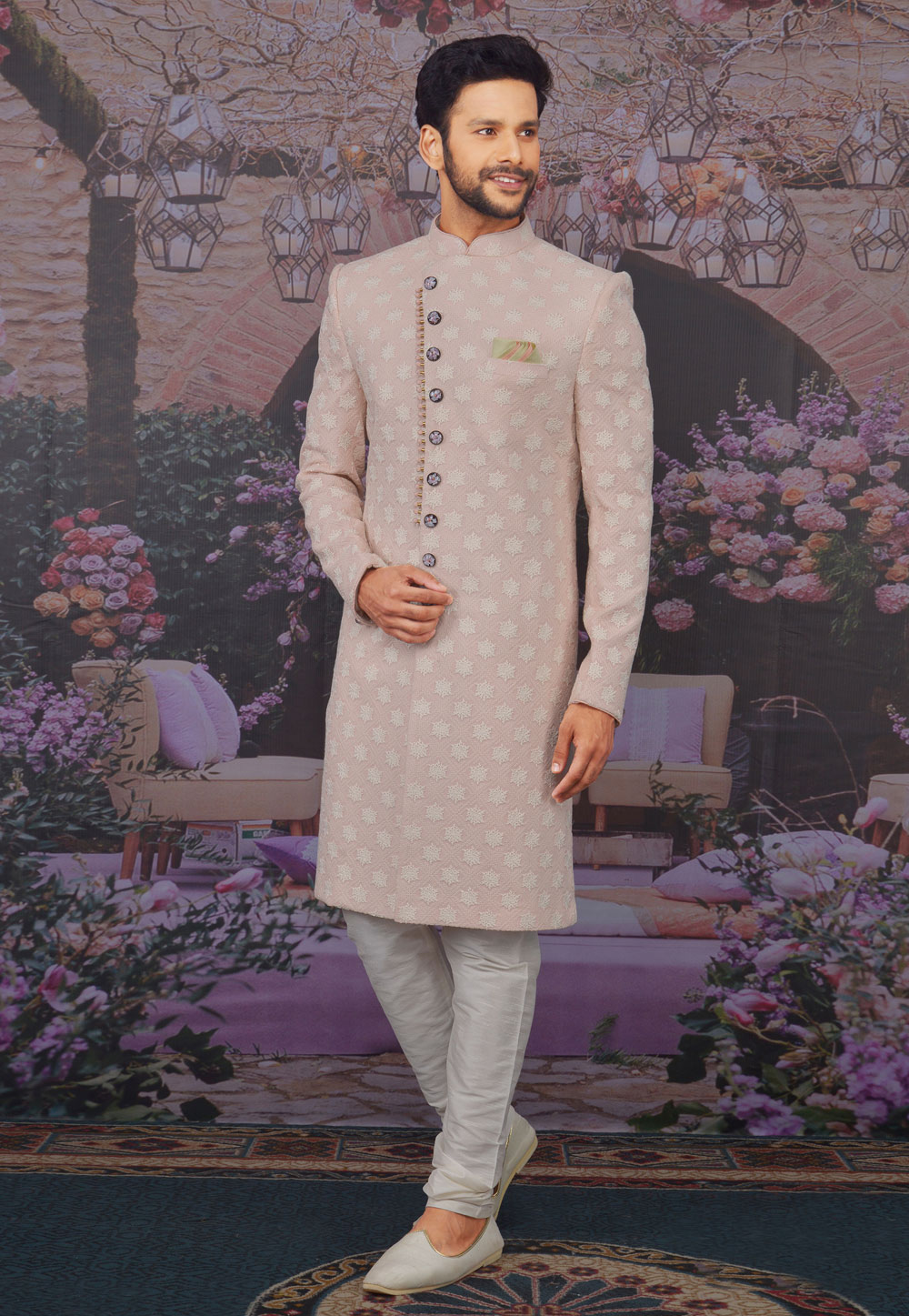 Light Pink Georgette Sherwani 216133